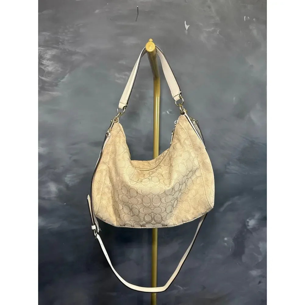 Coach F58284 Celeste Convertible Hobo Khaki Chalk Signature Shoulder Crossbody